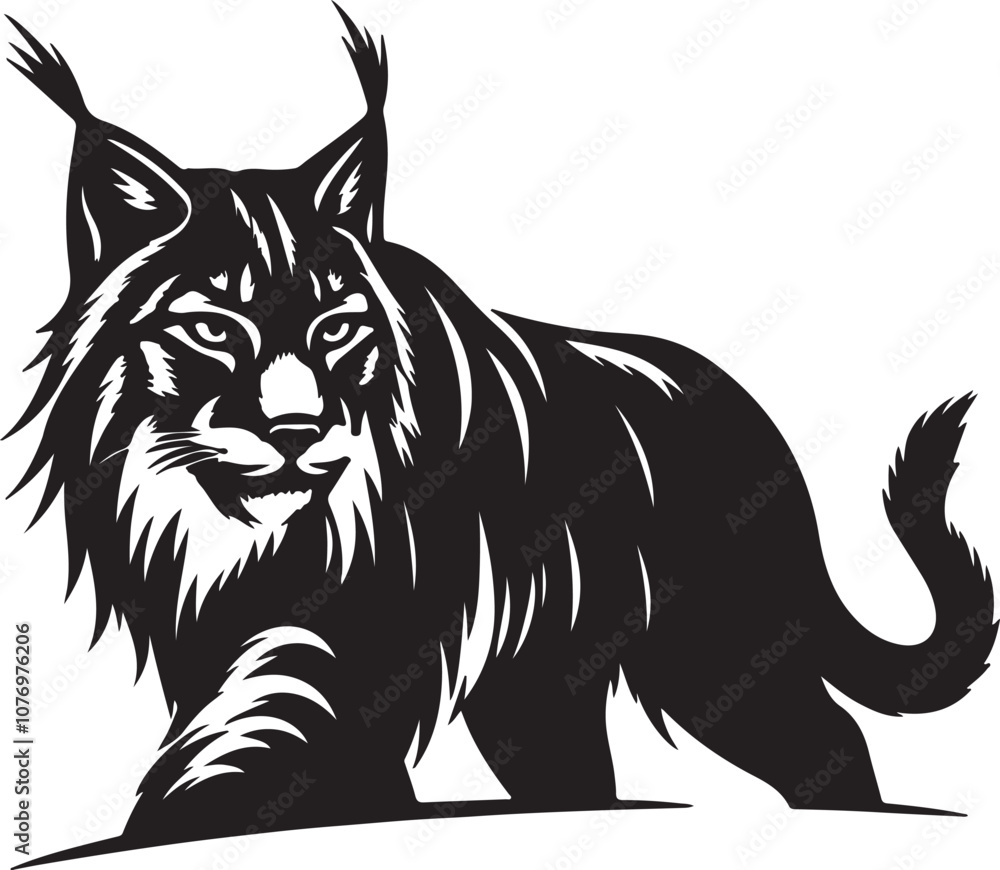 Obraz premium Lynx Silhouette Vector Art on White Background - Stealthy Wild Cat Icon Design