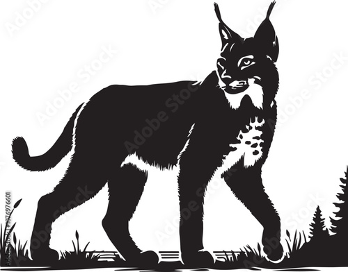 Lynx Silhouette Vector Art on White Background - Stealthy Wild Cat Icon Design

