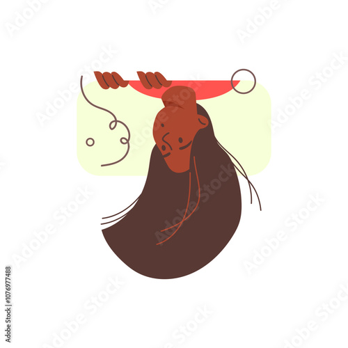 Vector illustration of woman looking down with her head on isolated background.