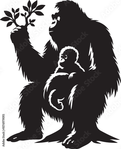 Orangutan Silhouette Vector Art on White Background - Majestic Primate Icon Design

