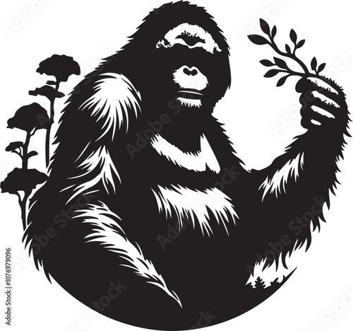 Orangutan Silhouette Vector Art on White Background - Majestic Primate Icon Design

