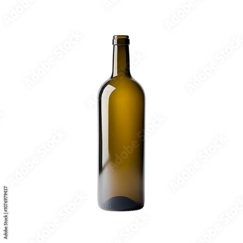 A single dark green glass bottle standing upright on a white background, showcasing its smooth design and uniform shape photo