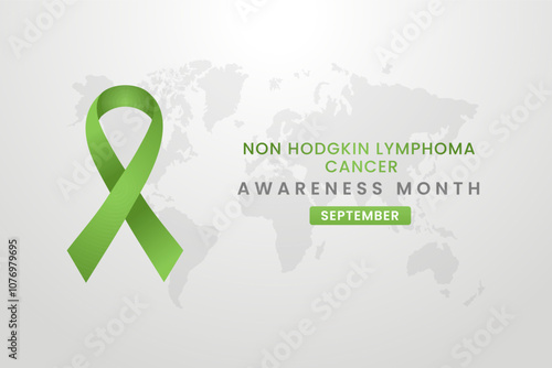 Non hodgkin lymphoma cancer awareness illustration on white background with green color ribbon. photo