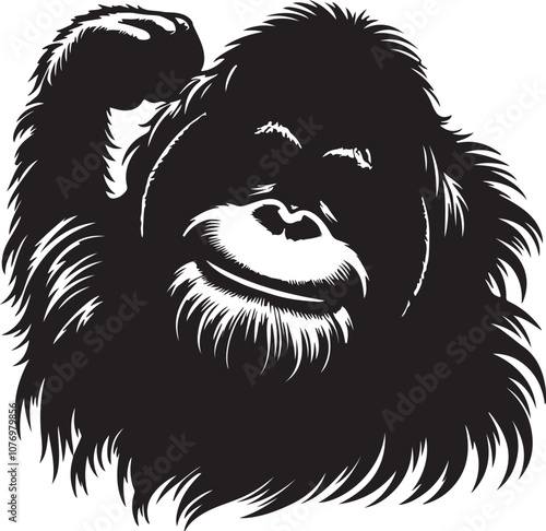 Orangutan Silhouette Vector Art on White Background - Majestic Primate Icon Design

