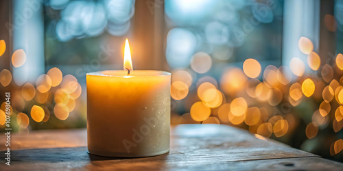 Plain Dark Background Illuminated Candle Symbolizing Hope Epiphany Concept Photo Stock Ideal for Epiphany Themed Advertisements Magazine Covers Copy Space Design