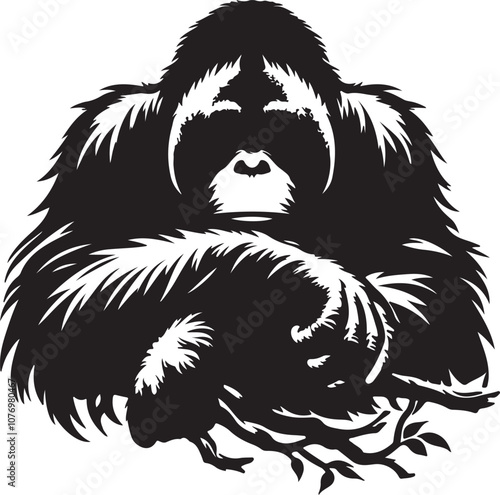 Orangutan Silhouette Vector Art on White Background - Majestic Primate Icon Design

