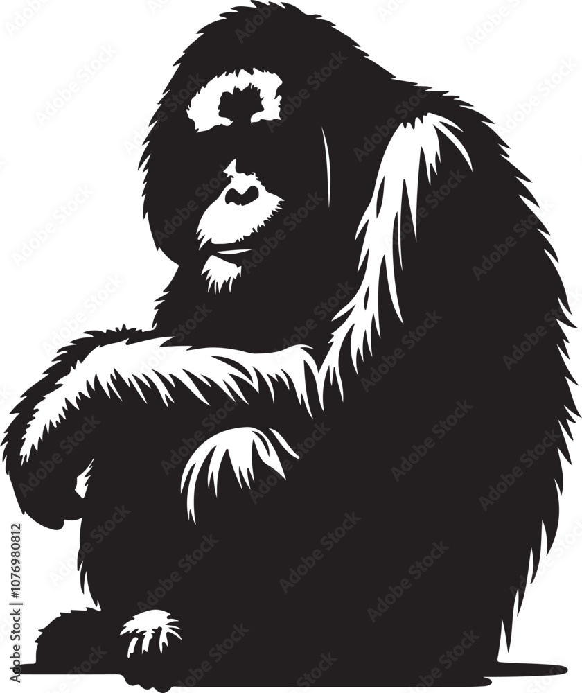 Obraz premium Orangutan Silhouette Vector Art on White Background - Majestic Primate Icon Design