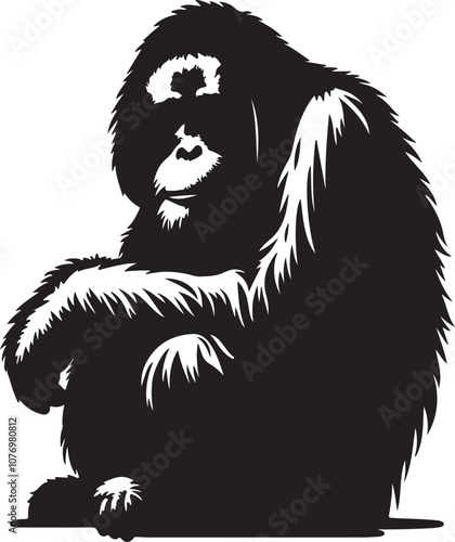 Orangutan Silhouette Vector Art on White Background - Majestic Primate Icon Design

