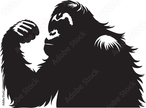 Orangutan Silhouette Vector Art on White Background - Majestic Primate Icon Design

