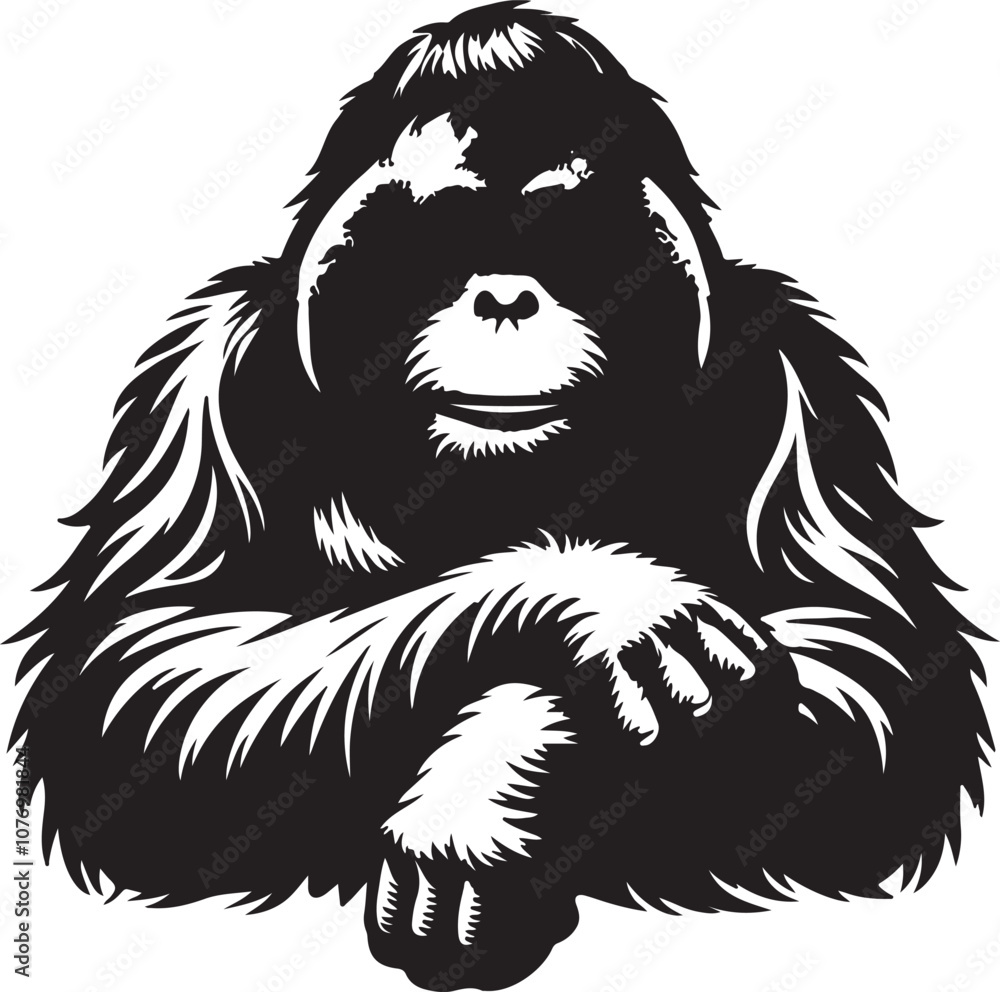 Fototapeta premium Orangutan Silhouette Vector Art on White Background - Majestic Primate Icon Design