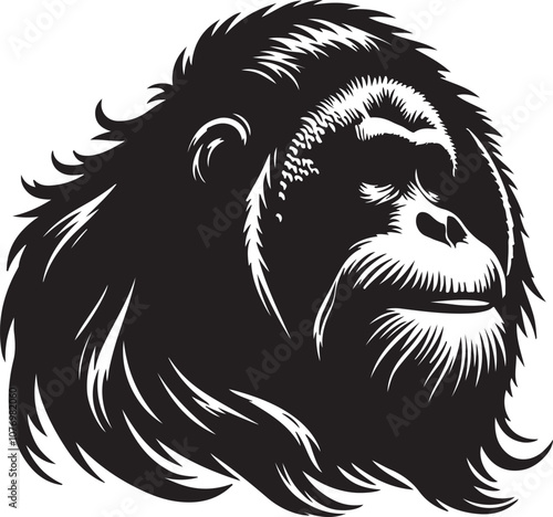 Orangutan Silhouette Vector Art on White Background - Majestic Primate Icon Design

