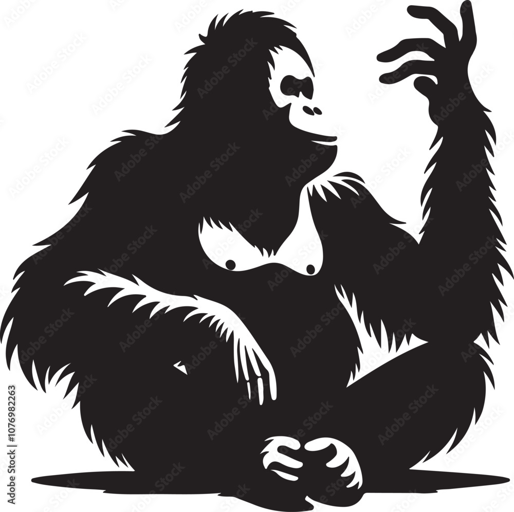 custom made wallpaper toronto digitalOrangutan Silhouette Vector Art on White Background - Majestic Primate Icon Design