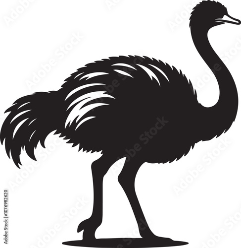 Ostrich Silhouette Vector Art on White Background - Elegant Flightless Bird Icon Design

 photo