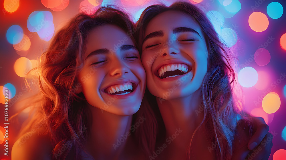3D Soft Abstract Image Young Couple Laughing Colorful Lights Vibrant Relationship Iconic Design Isolated White Background 3D Soft Abstract Image Young Couple Laughing Colorful Lights Vibrant Relationship Iconic Design Isolated White Background