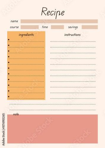 Recipe page plan template, time menagement, recipe card design, printable planner, a4