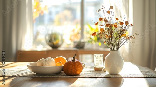 Wallpaper Mural Bright autumn table setting with pumpkin and dried flowers. Torontodigital.ca