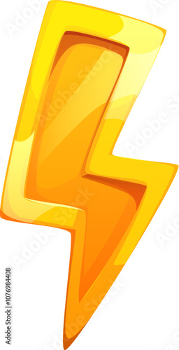 Cartoon golden lightning award. Isolated vector bold and shiny lightning bolt or flash with sharp edges symbolizing power, energy or speed, high achievement or excellence. Prize or asset in video game