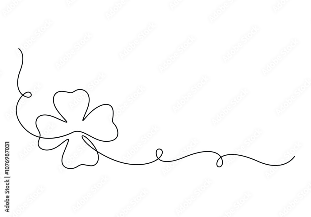 Obraz premium Continuous one line drawing of four leaf clovers. Clover four-leaf in continuous single line art drawing. Vector illustration