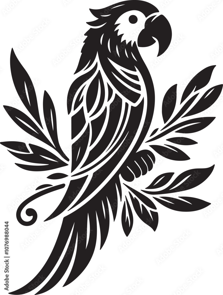 Obraz premium Parrot Silhouette Vector Art on White Background - Vibrant Tropical Bird Icon Design