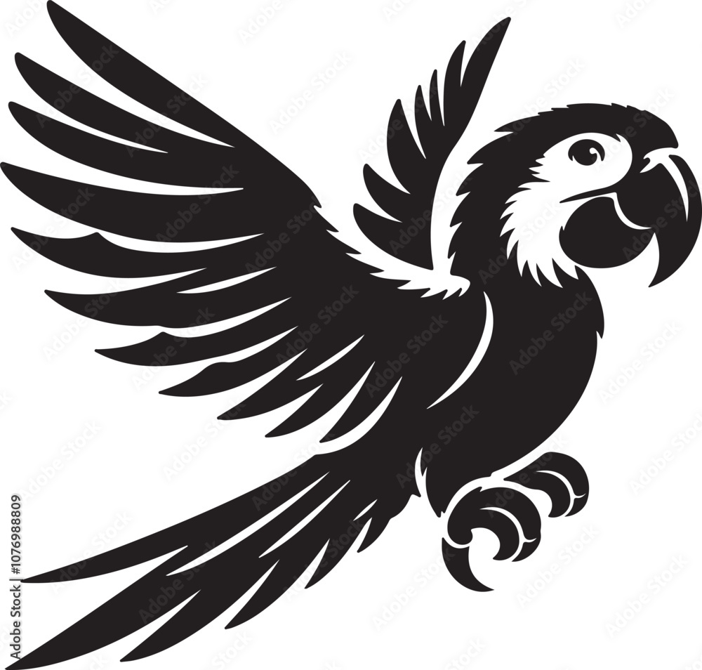 Obraz premium Parrot Silhouette Vector Art on White Background - Vibrant Tropical Bird Icon Design