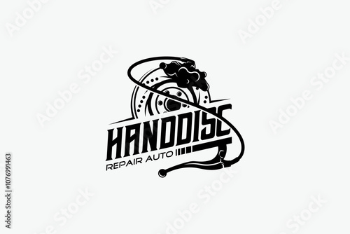 Motorcycle disc brake logo design template, vector illustration of motorbike brake lever