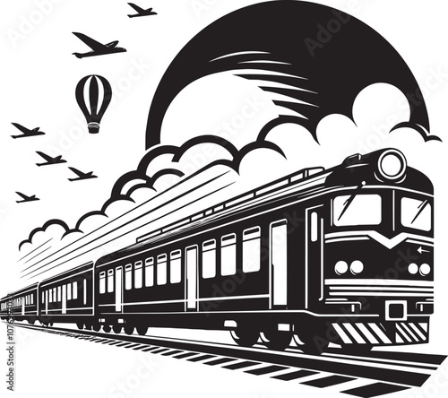 Modern train vehicle silhouette vector illustration isolated on a white background