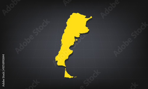 Yellow 3D Map of argentina on a Dark Background, Displaying Geographical Shape and Borders for Educational and Informational