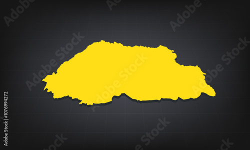 Yellow 3D Map of bhutan on a Dark Background, Displaying Geographical Shape and Borders for Educational and Informational