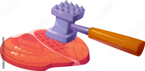 Meat hammer for food cooking and preparation process, vector icon. Raw meet processing and preparation before cooking, meat hammer or kitchen utensils and kitchenware tool of cook chef