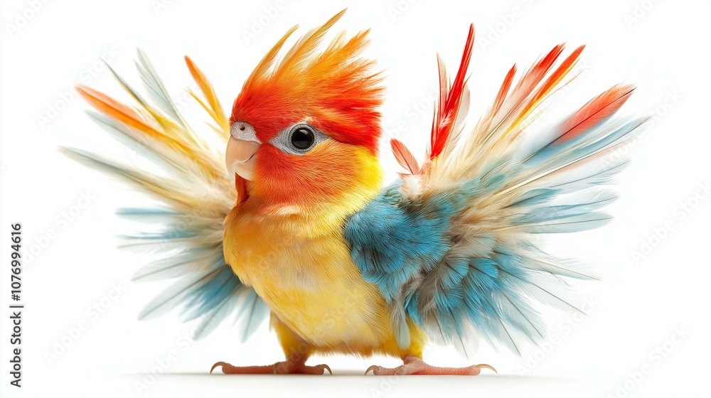 Obraz premium Vibrant and Colorful Bird with Stunning Feathers Spread Wide in a Playful Pose Capturing the Beauty of Nature and Wildlife in a Lively Environment