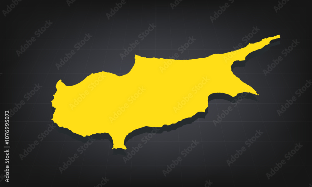 Obraz premium Yellow 3D Map of cyprus on a Dark Background, Displaying Geographical Shape and Borders for Educational and Informational