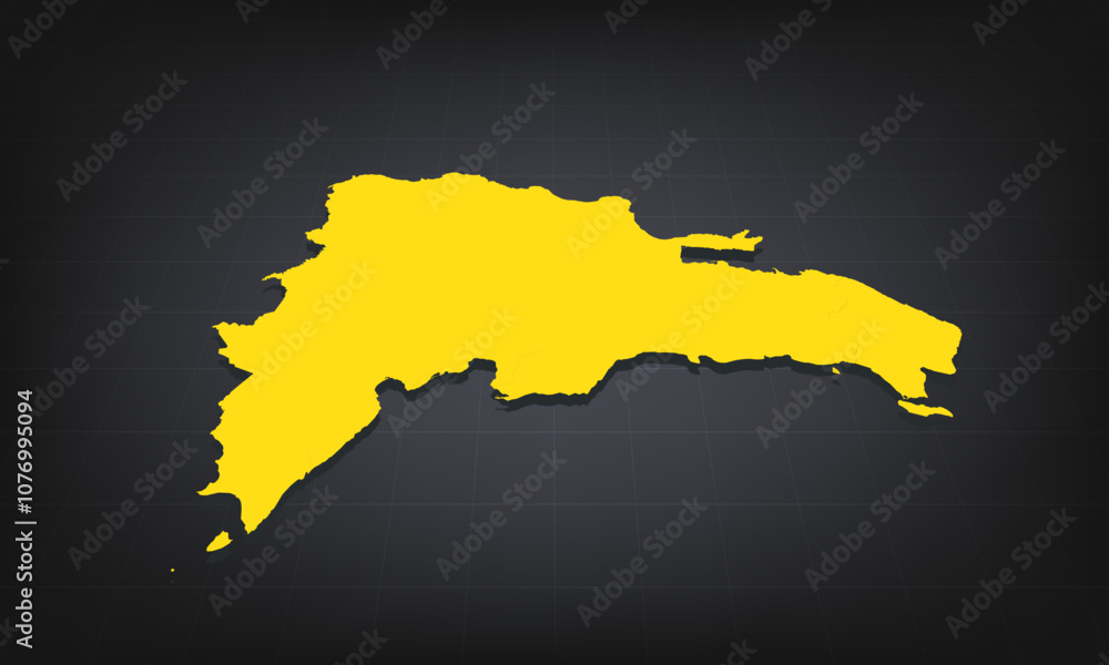 Obraz premium Yellow 3D Map of dominican on a Dark Background, Displaying Geographical Shape and Borders for Educational and Informational
