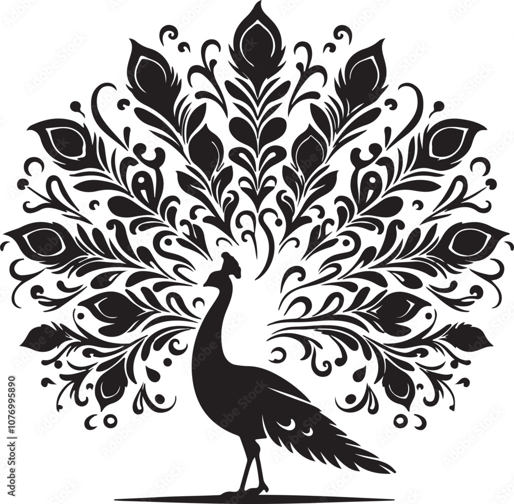 Fototapeta premium Peacock Silhouette Vector Art on White Background - Elegant Bird Icon Design