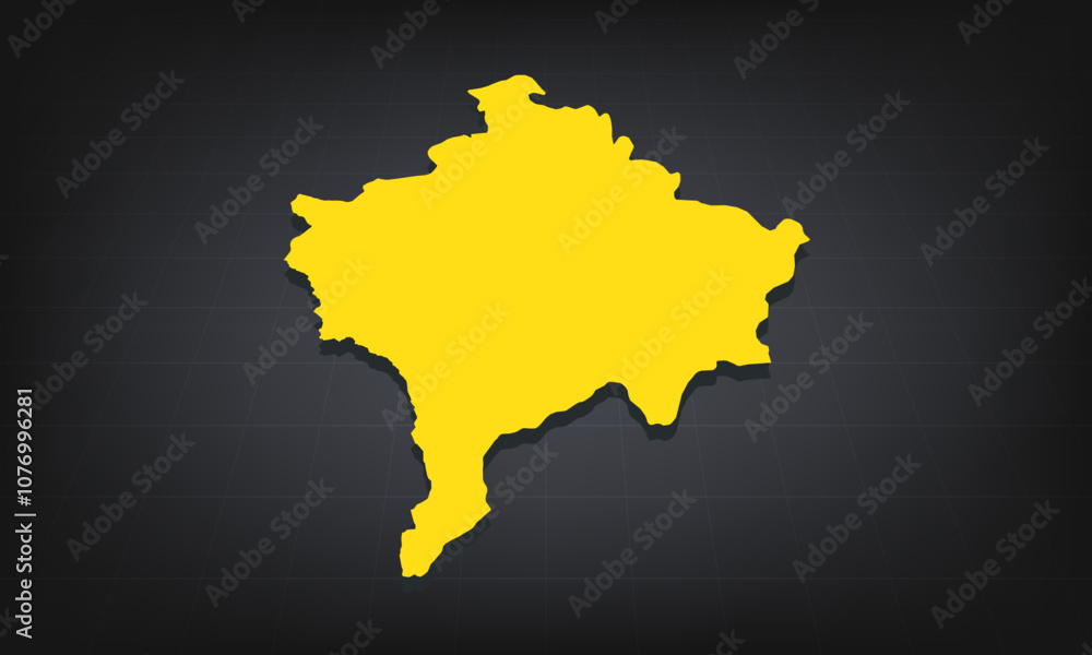 Obraz premium Yellow 3D Map of kosovo on a Dark Background, Displaying Geographical Shape and Borders for Educational and Informational