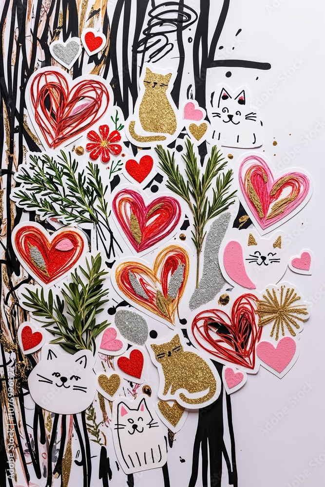 Obraz premium Cat and Heart Collage