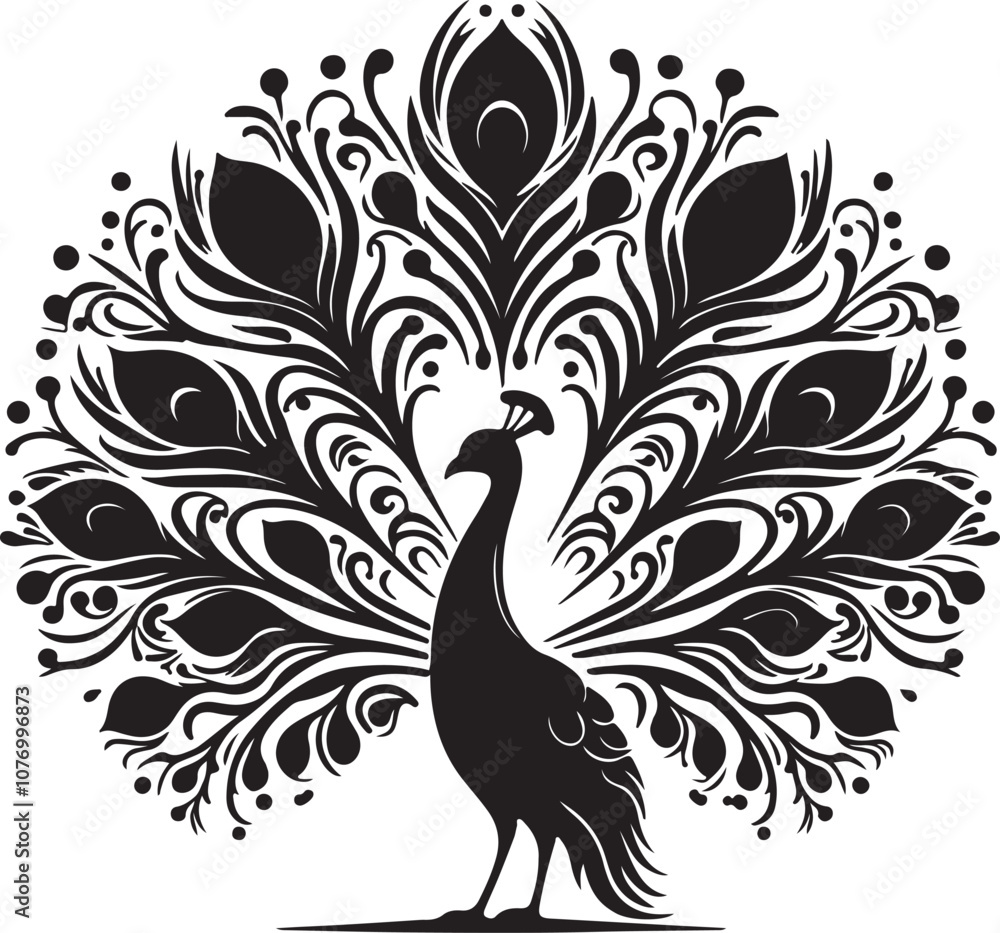 Fototapeta premium Peacock Silhouette Vector Art on White Background - Elegant Bird Icon Design