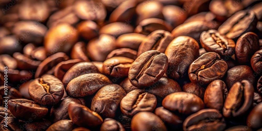 Fototapeta premium A Close-Up View of Roasted Coffee Beans, a Aromatic and Rich Blend of Flavor and Texture