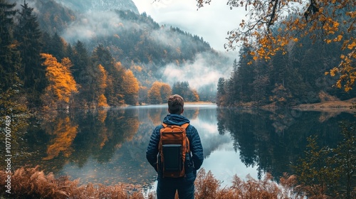 A photographer reviews a set of filters, choosing a polarizing filter to enhance the contrast in a landscape photo and reduce reflections photo