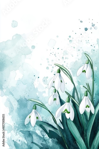 Wallpaper Mural Hand-drawn Watercolor Illustration of Fresh Snowdrops in Bloom Torontodigital.ca