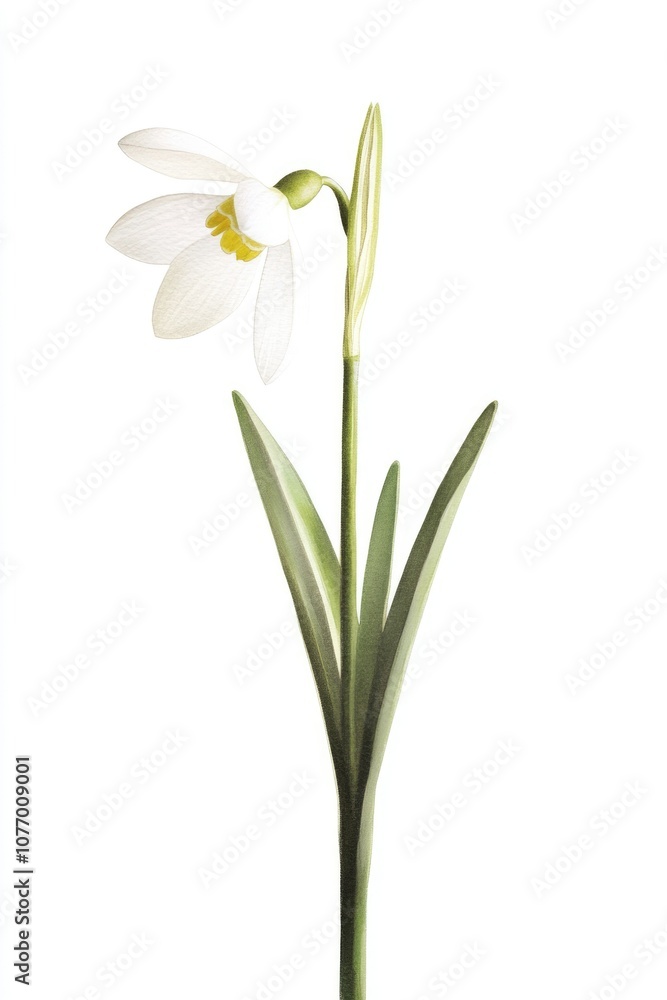 Fototapeta premium Hand-painted Snowdrops: Blooming White Flowers of Spring in Watercolor