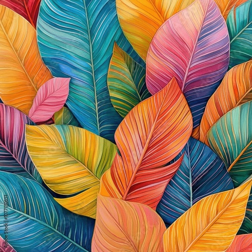 Wallpaper Mural Vibrant Foliage of Exotic Tropical Plant in Watercolor Illustration Torontodigital.ca