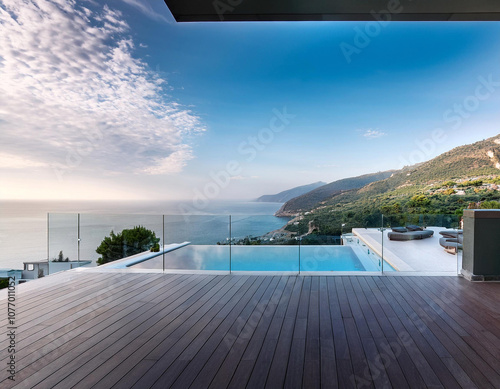 modern terrace with infinity pool and ocean view