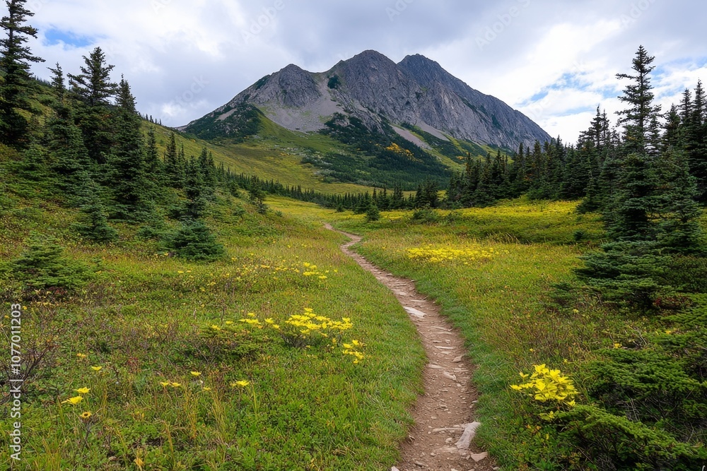 Fototapeta premium A map showing hiking trails in a national park, with distances and elevation changes marked