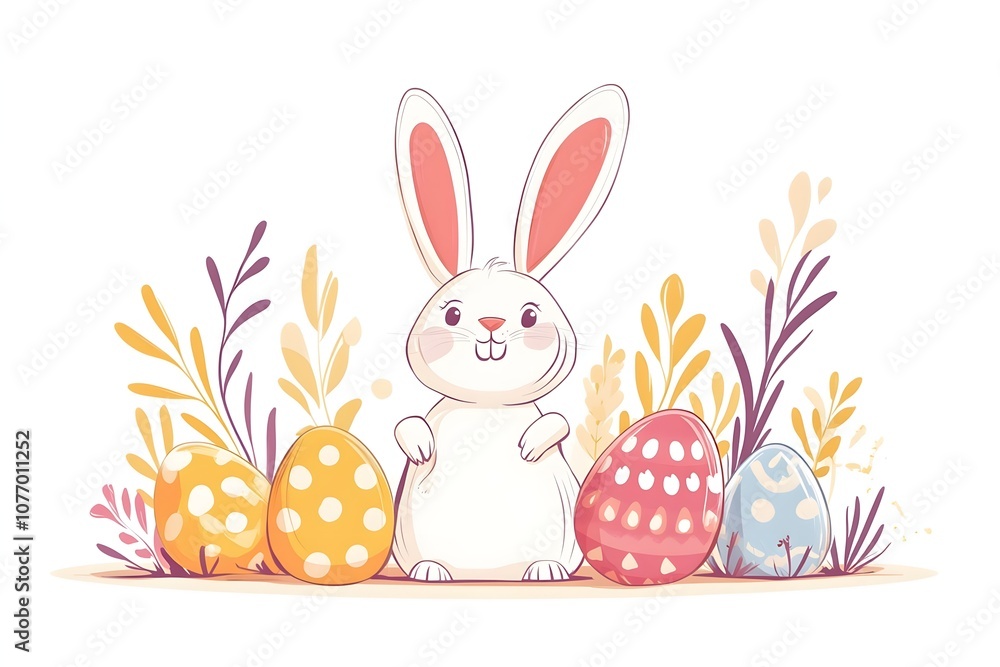 Fototapeta premium Rabbit and easter eggs frame watercolor mammal animal plant Cartoon bunny elements Cute bunny footprint trail paws ears and Funny bunnies head muzzle easter pattern rabbits and bunny free vector