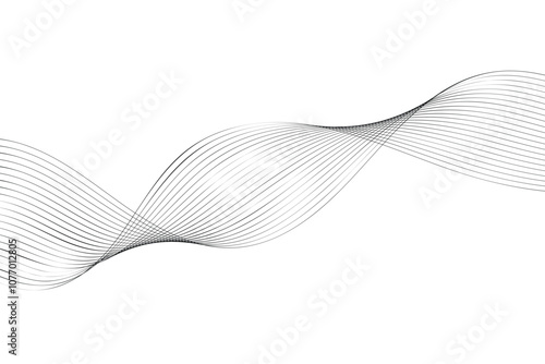 Abstract curved wavy tech lines element for design. Digital frequency track equalizer. Vector illustration. Smooth stripe Wave with lines created using blend tool. Editable line stroke. 