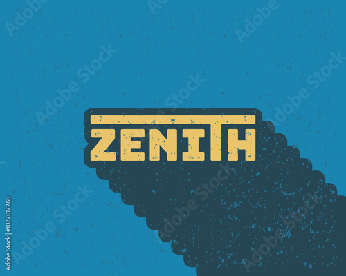 Long shadow text effect typography flat design zenith with grunge effect in blue color retro style. Lettering vector illustration. Suitable for wall art decoration