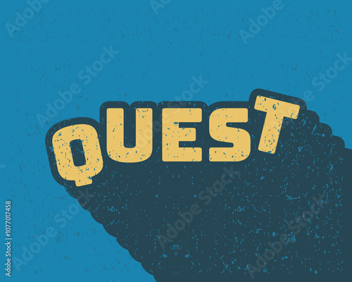 Long shadow text effect typography flat design quest with grunge effect in blue color retro style. Lettering vector illustration. Suitable for wall art decoration