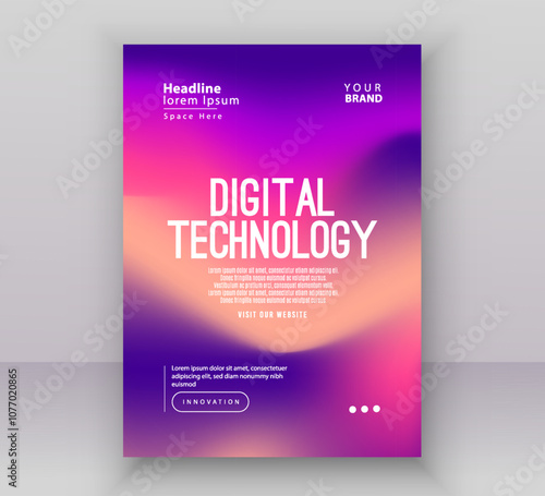 Poster brochure cover banner presentation layout template, Technology digital futuristic internet network pink blue purple gradient background, Abstract cyber future tech, Ai big data business vector