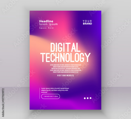 Poster brochure cover banner presentation layout template, Technology digital futuristic internet network pink blue purple gradient background, Abstract cyber future tech, Ai big data business vector