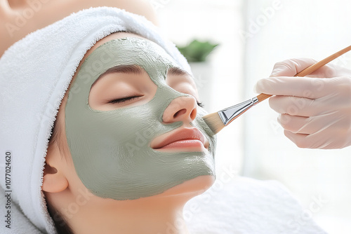 Professional Spa Facial Mask Treatment Using a Brush for Skin Rejuvenation, Hydration, and Ultimate Relaxation for Healthy, Glowing Skin photo